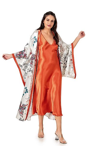 Nachthemd 2-teiliges Langes Satin-Nachthemd mit Kimono – Elegant & Floral L günstig online kaufen
