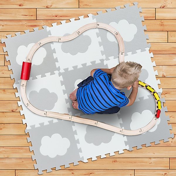 relaxdays Spielmatte 18-tlg. Puzzlematte Wolke, Weiss-grau günstig online kaufen