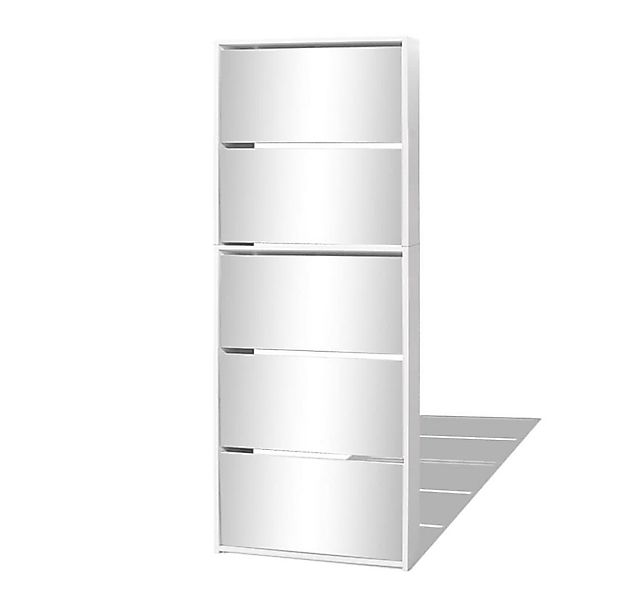 furnicato Schuhregal Schuhschrank mit 5 Fächern Spiegel Weiß 63x17x169,5 cm günstig online kaufen