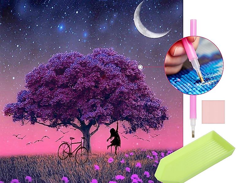 MALATEC Malen nach Zahlen Mädchen am Baum - 5D Diamond Painting Set 30x30cm günstig online kaufen