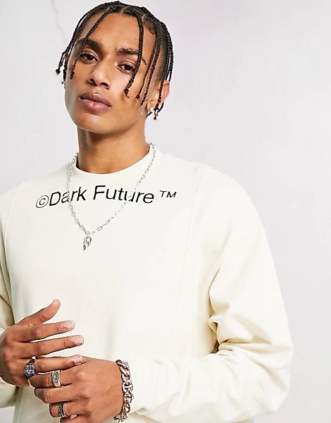 ASOS Dark Future – Oversize-Sweatshirt in gebrochenem Weiß mit Logoprint am günstig online kaufen