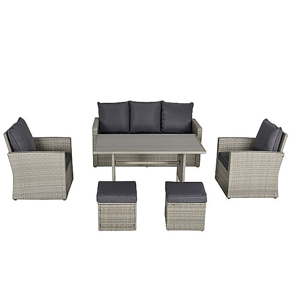 HOMCOM Garten Essgruppe Sofa-Set Lounge mit Hocker, ideal für Hof & Balkon, günstig online kaufen