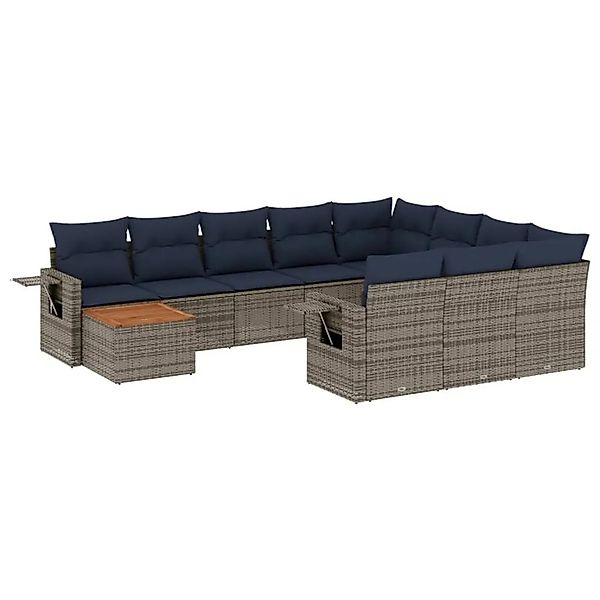 vidaXL 11-Tlg Gartensofa-Set mit Kissen Grau Polyrattan 3224752 günstig online kaufen