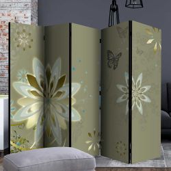 Hoher Paravent in Grau und Goldfarben Leinwand Füllung günstig online kaufen
