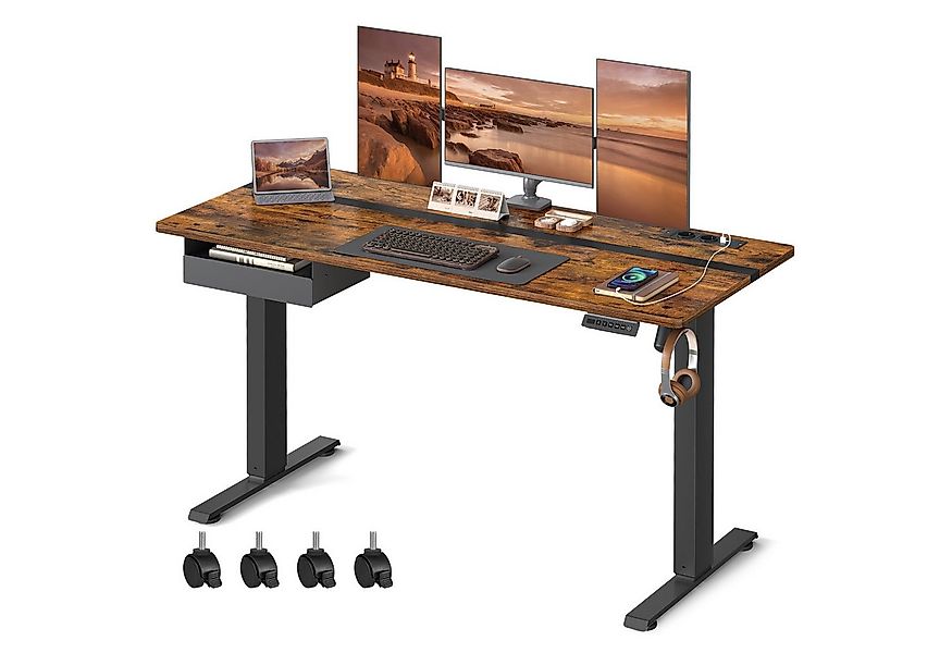 VASAGLE Schreibtisch höhenverstellbar, elektrisch, mit Steckdosen und Stoff günstig online kaufen