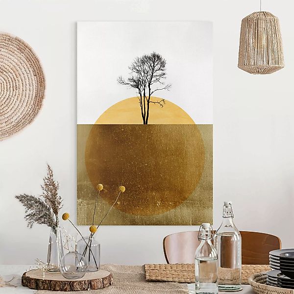 Leinwandbild Goldene Sonne mit Baum günstig online kaufen