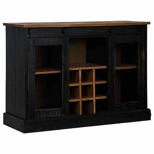 vidaXL Sideboard HALDEN 2 Schiebetüren Schwarz 112x40x80 cm Massivholz 4018 günstig online kaufen