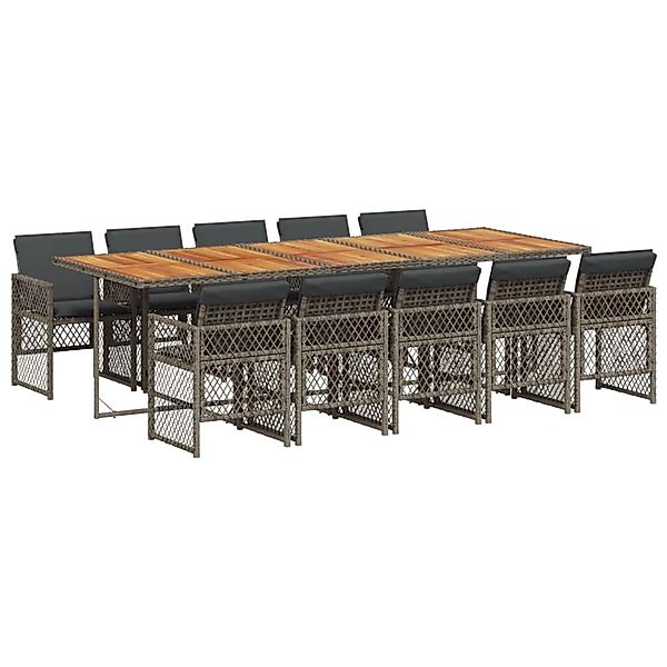 vidaXL 11-tlg Garten-Essgruppe mit Kissen Grau Poly Rattan Modell 47 günstig online kaufen