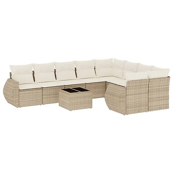 vidaXL 10-Tlg Garten-Sofagarnitur mit Kissen Beige Poly Rattan 3254185 günstig online kaufen