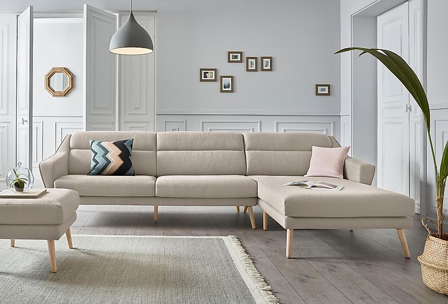 andas Ecksofa "Bille L-Form" mit Naht im Rückenkissen und Beinen aus Eichen günstig online kaufen