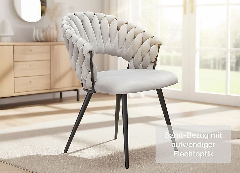 LC Home Esszimmerstuhl »Nancy« Flechtoptik Samt Armlehnstuhl Designerstuhl günstig online kaufen