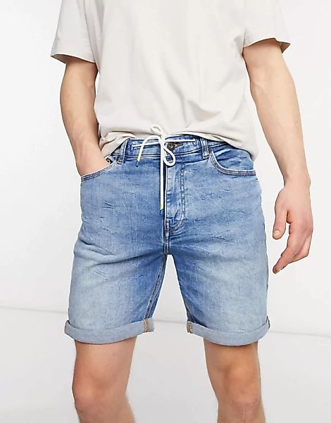 Pull&Bear – Shorts mit engem Schnitt in verwaschenem Blau günstig online kaufen