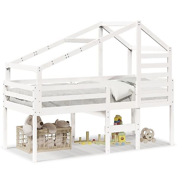 vidaXL Hochbett mit Dach Weiß 75x190 cm Massivholz Kiefer 3281984 günstig online kaufen