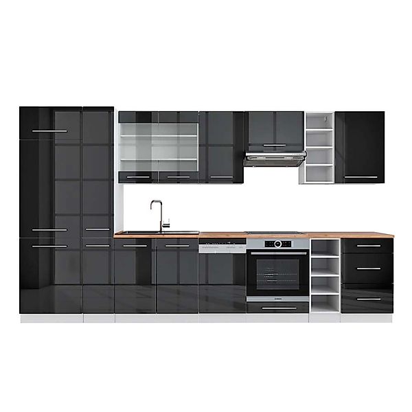 Vicco Fame-Line Küchenzeile Anthrazit Hochglanz/Weiß 355 cm AP Eiche günstig online kaufen