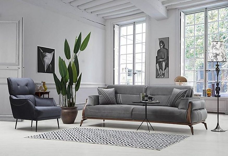 Xlmoebel Sofa Elegante Polstermöbel Sofa mit drei Sitzen und Sessel, Herges günstig online kaufen