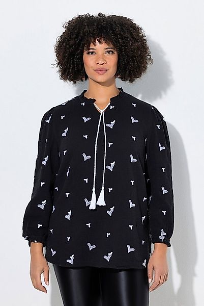 Angel of Style Longbluse Bluse A-Linie Musselin mit Herz-Stickerei Langarm günstig online kaufen