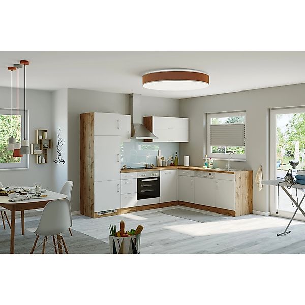 Held Möbel Küchenzeile Sorrento 210/ 270 cm Weiß-Wotaneiche Winkel günstig online kaufen