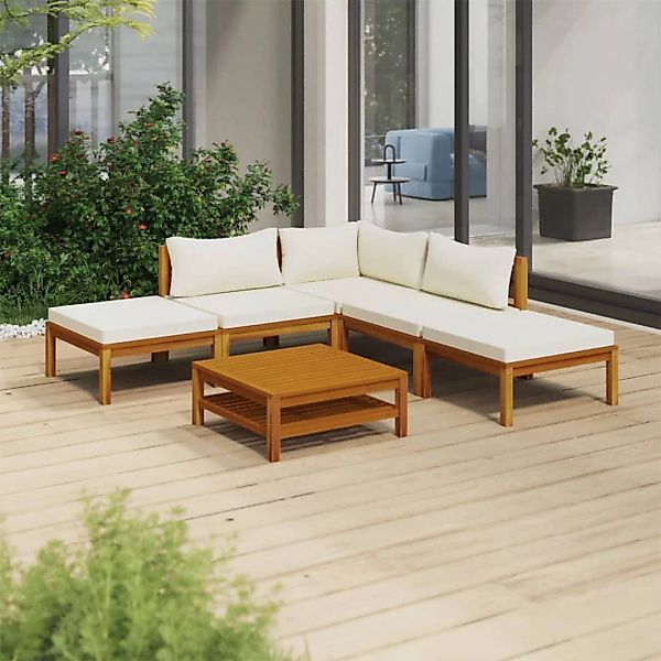 6-tlg. Garten-lounge-set Mit Creme Kissen Massivholz Akazie günstig online kaufen