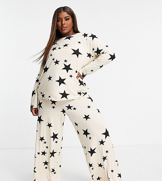 ASOS DESIGN Curve – Pyjama-Set aus Viskose mit Sternenprint, bestehend aus günstig online kaufen