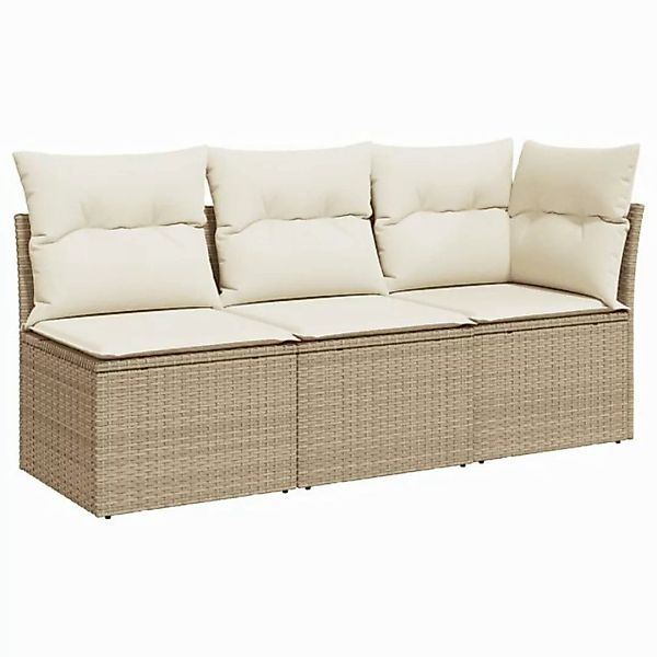 vidaXL Loungesofa Gartensofa mit Kissen 3-Sitzer Beige Poly Rattan, 1 Teile günstig online kaufen