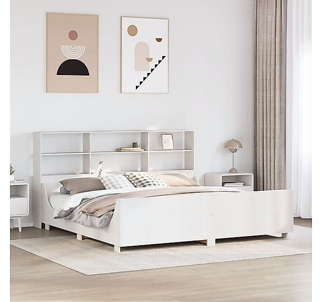 vidaXL Bett, Massivholzbett mit Regal ohne Matratze Weiß 180x200 cm günstig online kaufen