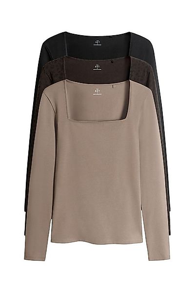 The Set Langarmshirt 3 x The Set Langarmshirts mit eckigem Ausschnitt (3-tl günstig online kaufen