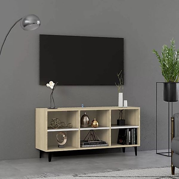 Tv-schrank Mit Metallbeinen Weiß Sonoma-eiche 103,5x30x50 Cm günstig online kaufen