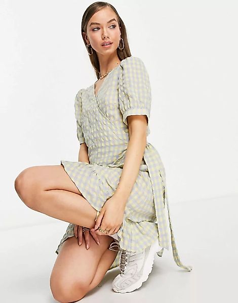 Vila – Mini-Wickelkleid mit strukturiertem Karomuster-Mehrfarbig günstig online kaufen