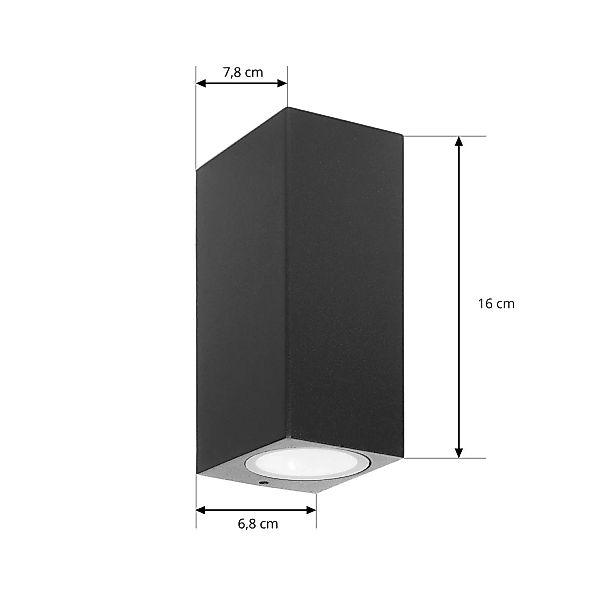 Prios Außenwandleuchte Tetje, schwarz, eckig, 16 cm günstig online kaufen
