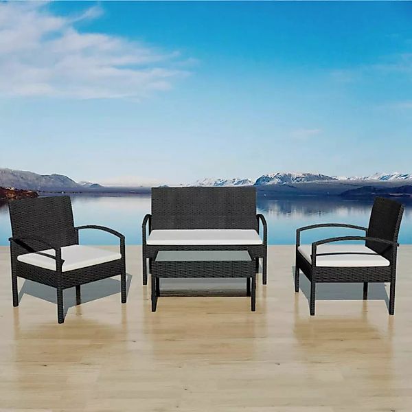 4-tlg. Garten-lounge-set Mit Auflagen Poly Rattan Schwarz günstig online kaufen