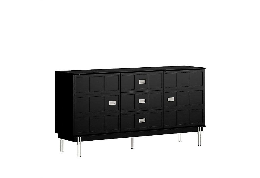 FUFU&GAGA Sideboard mit 2 Türen und 3 Schubladen, schwarze Holzmaserung-Obe günstig online kaufen