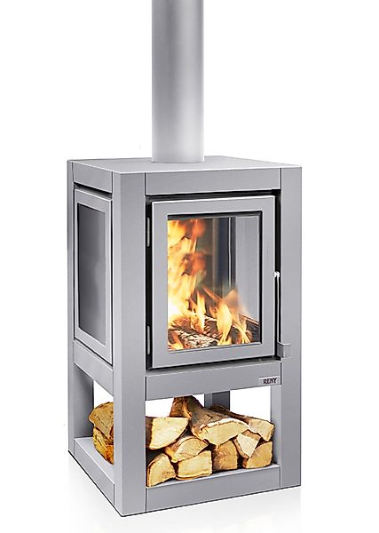 Quaruba Außenkamin Edelstahl matt Mit Rollen 2 Seiten Glas Vorne + Hinten X günstig online kaufen