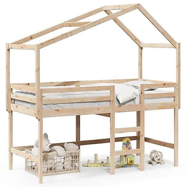 vidaXL Hochbett mit Leiter und Dach 90x190 cm Massivholz Kiefer 3282068 günstig online kaufen