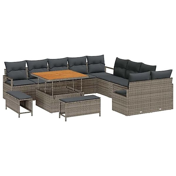 vidaXL Garten-Sofa-Set mit Kissen 13-Tlg Grau Poly Rattan 3362578 günstig online kaufen