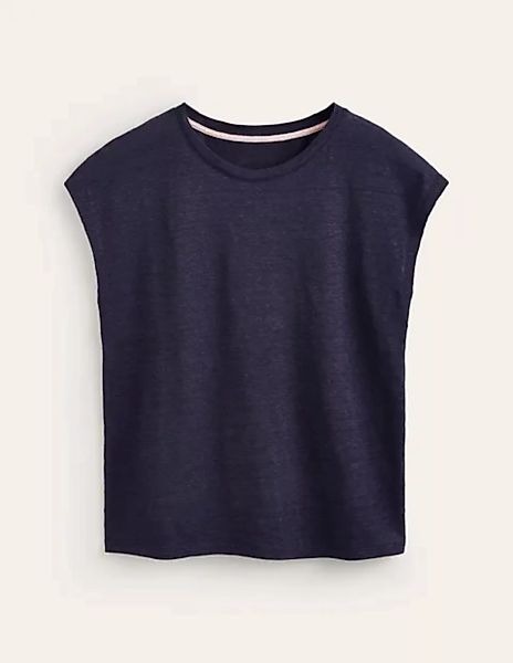 Louisa Leinen-T-Shirt mit Rundhalsausschnitt Damen Boden, Marineblau günstig online kaufen