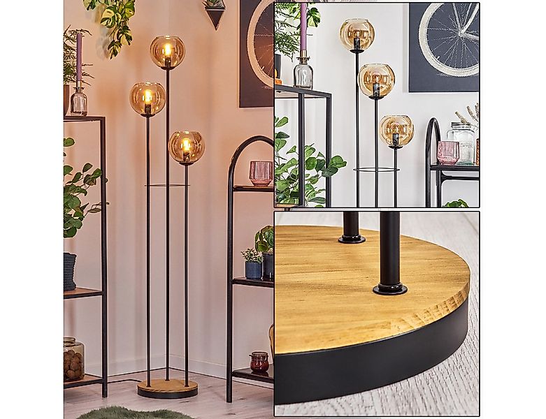 hofstein Stehlampe Stehlampe aus Metall/Holz/Glas in Schwarz/Braun/Bernstei günstig online kaufen