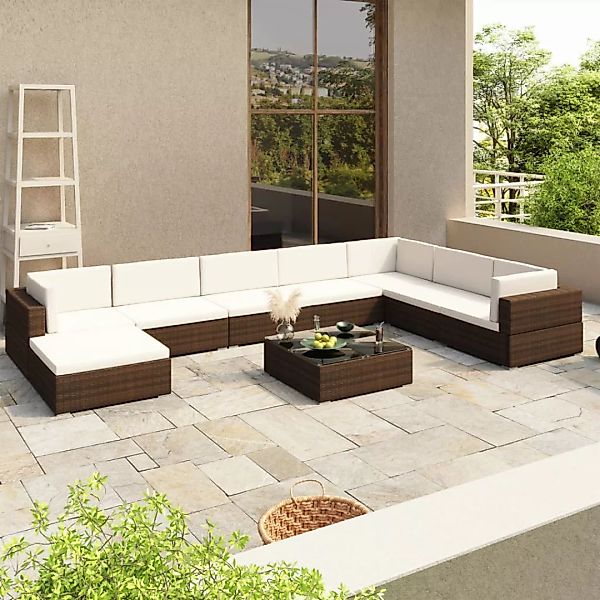 Vidaxl 8-tlg. Garten-lounge-set Mit Auflagen Poly Rattan Braun günstig online kaufen