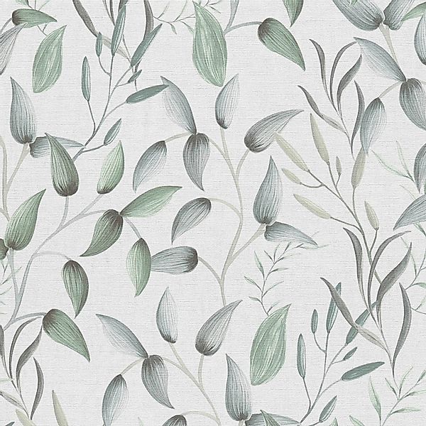 PROFHOME 397452-GU Landhaus Tapete Floral Matt Grün Weiß Grau 0,53 m x 10,0 günstig online kaufen