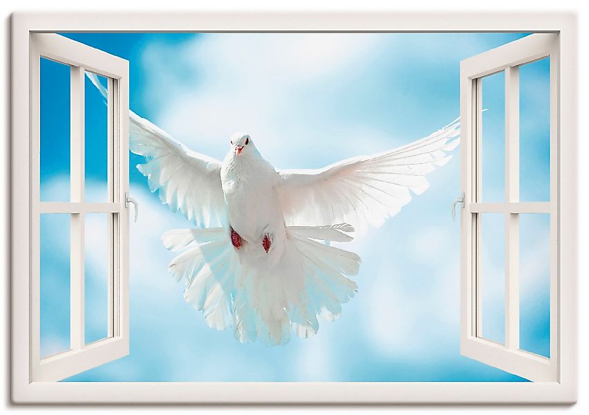 Artland Wandbild »Fensterblick Taube vor der Sonne«, Vögel, (1 St.), als Le günstig online kaufen