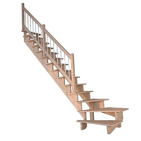 Treppe Lindos Eiche Gewendelt Links 80 cm Holz-Edelstahl-Geländer FSC® günstig online kaufen