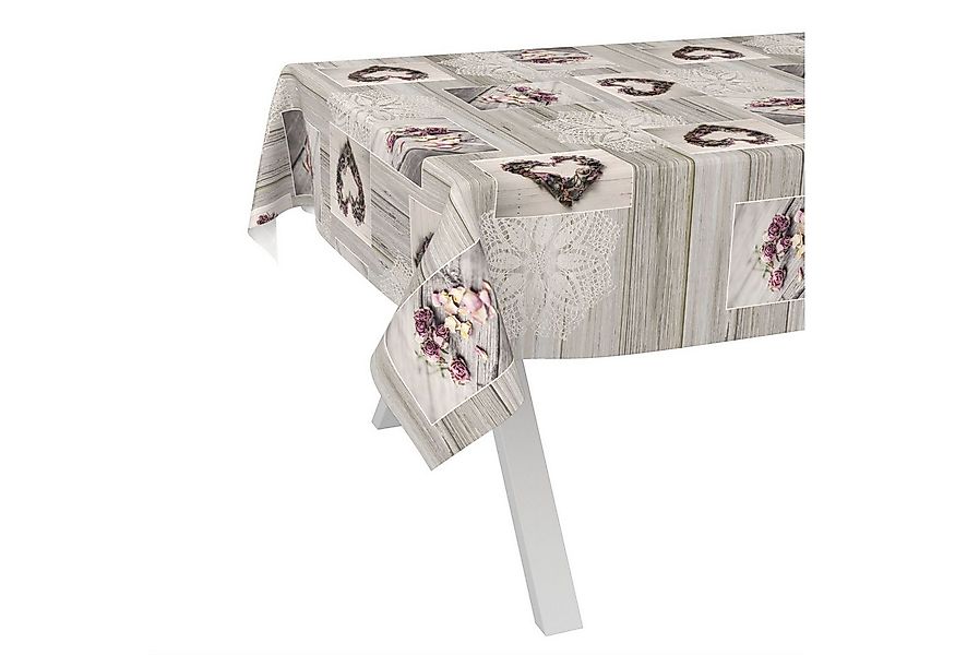 ANRO Tischdecke Wachstuch abwaschbar Holz Liebe Tischwäsche (Einzelstück 1- günstig online kaufen
