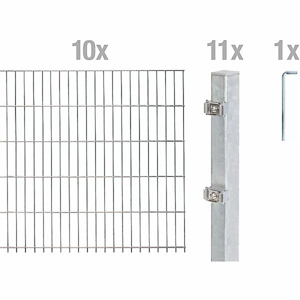 Metallzaun Grund-Set Doppelstabmatte feuerverzinkt 10 x 2 m x 0,8 m günstig online kaufen