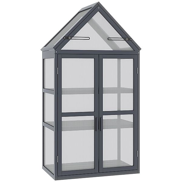 Outsunny Mini Gewächshaus Wetterfest Tannenholz Polycarbonat Grau günstig online kaufen
