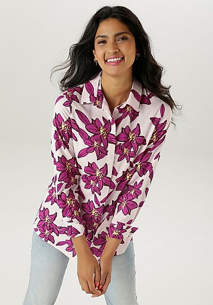 Aniston SELECTED Hemdbluse mit malerisch großen Blütendruck günstig online kaufen