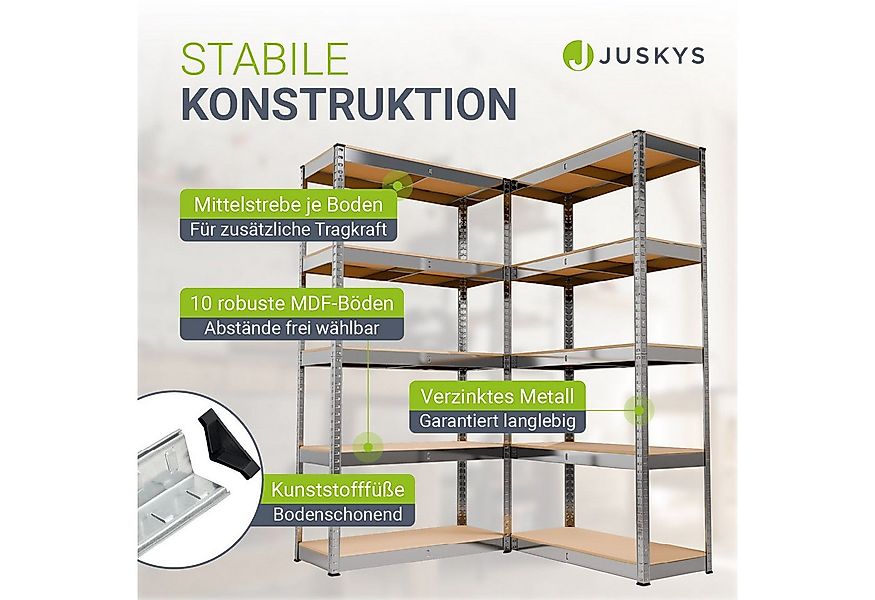Juskys Schwerlastregal Basic, 2-tlg., Regalsystem mit 10 Einlegeböden, je 1 günstig online kaufen