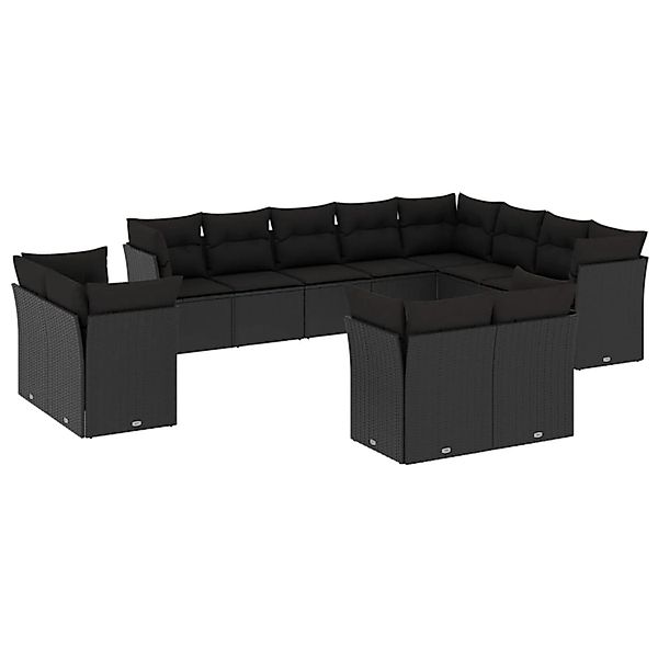 vidaXL 12-tlg Garten-Sofagarnitur mit Kissen Schwarz Poly Rattan Modell 11 günstig online kaufen