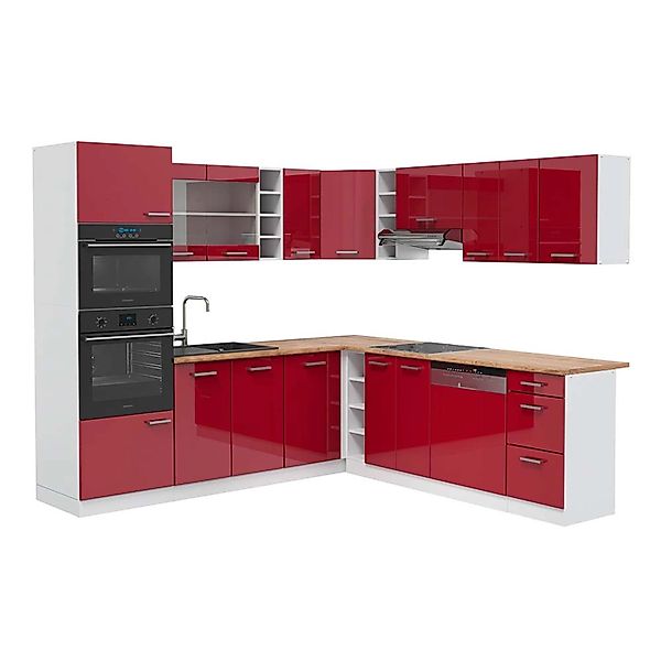 Vicco R-Line Eckküche Bordeaux Hochglanz/Weiß 237 x 247 cm AP Eiche ohne E- günstig online kaufen