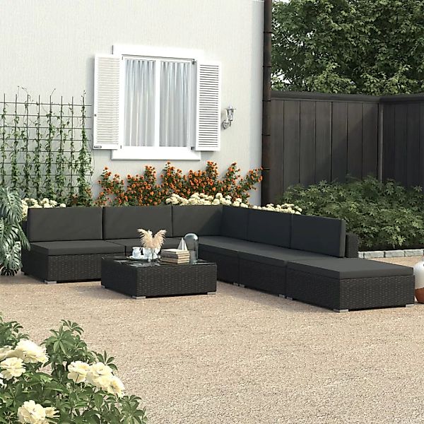 6-tlg. Garten-lounge-set Schwarz Mit Auflagen Poly Rattan günstig online kaufen