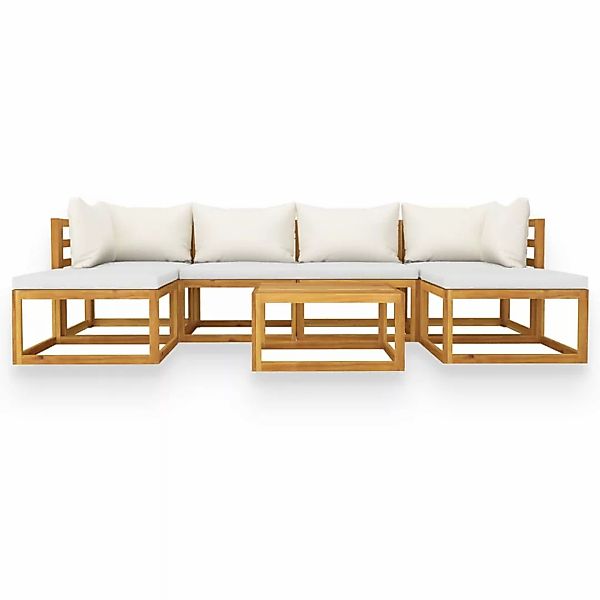 7-tlg. Garten-lounge-set Mit Auflagen Creme Massivholz Akazie günstig online kaufen