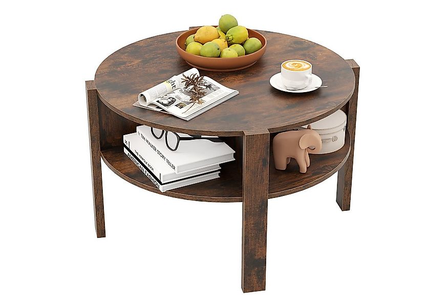 COSTWAY Couchtisch, Rund mit Stauraum, Wohnzimmertisch Holz, weiß günstig online kaufen